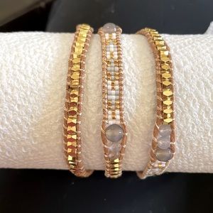 Victoria Emerson Three Wrap gray crystals with seed beads on natural wrap